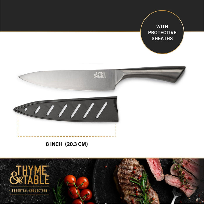 Thyme & Table Non-Stick Coated High Carbon Stainless Steel Carbon Chef's Knives, 3 Piece Set