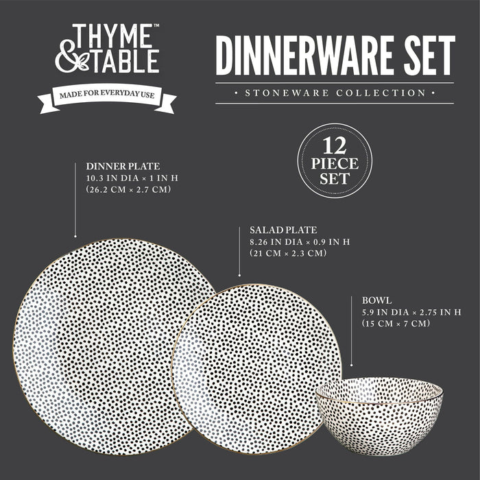 Thyme & Table Dinnerware Black & White Dot Stoneware, 12 Piece Set