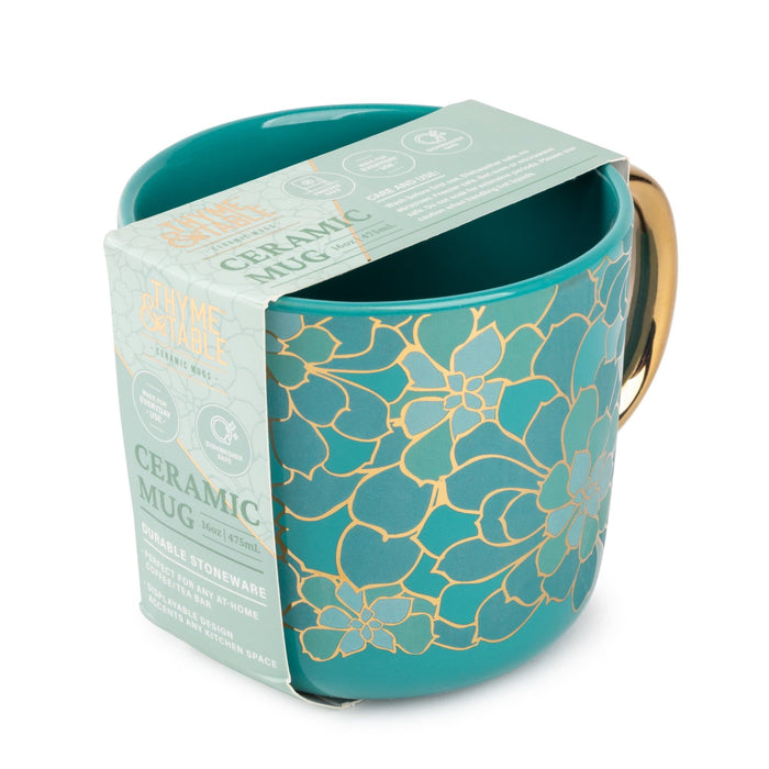 Thyme & Table Stoneware Coffee Mug, 16 fl oz, Teal Succulent