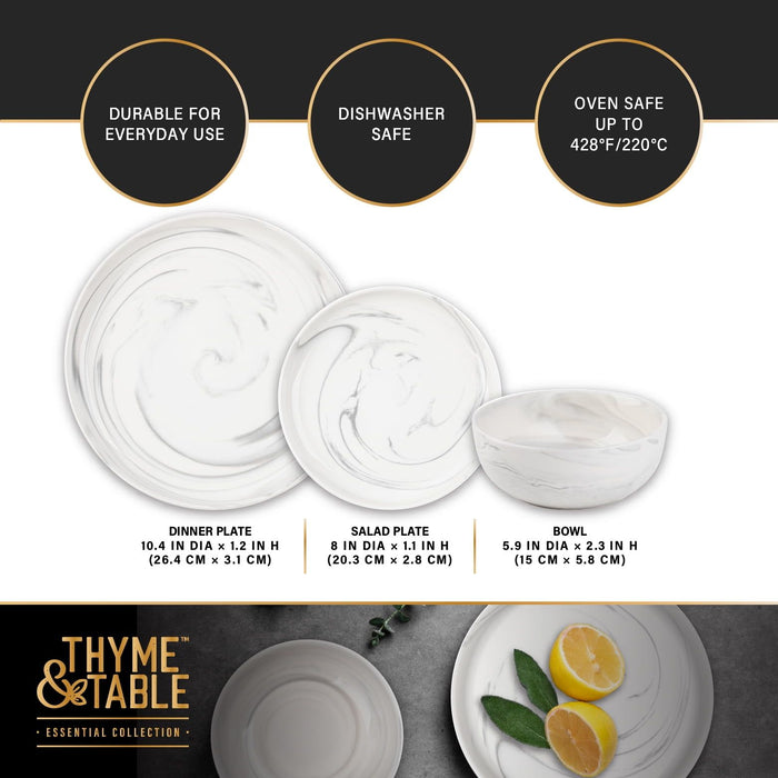 Thyme & Table Dinnerware Grey Marble Stoneware, 12 Piece Set