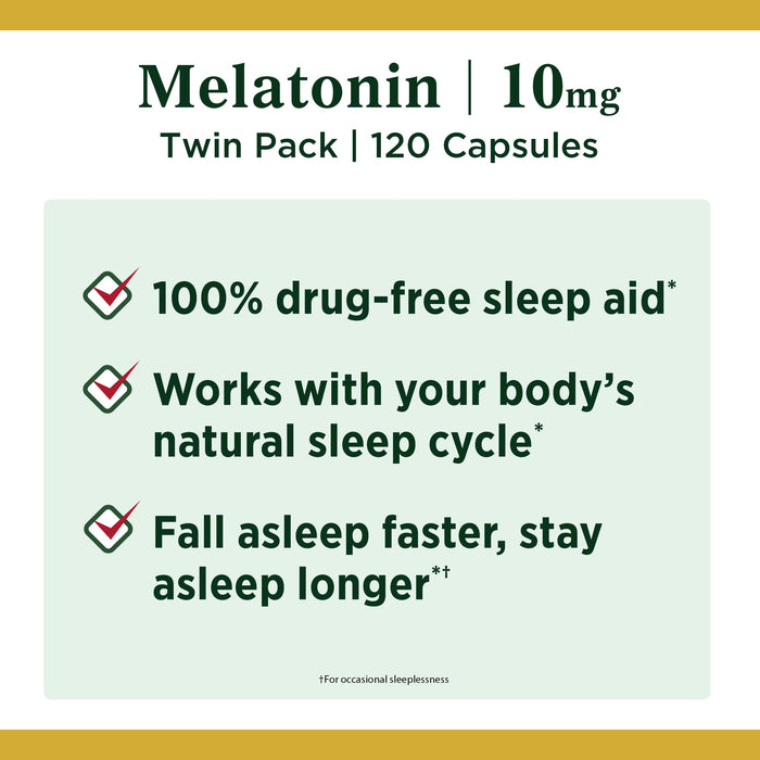 Nature's Bounty Melatonin Sleep Aid Capsules; 10 mg; 60 Count; 2 Pack