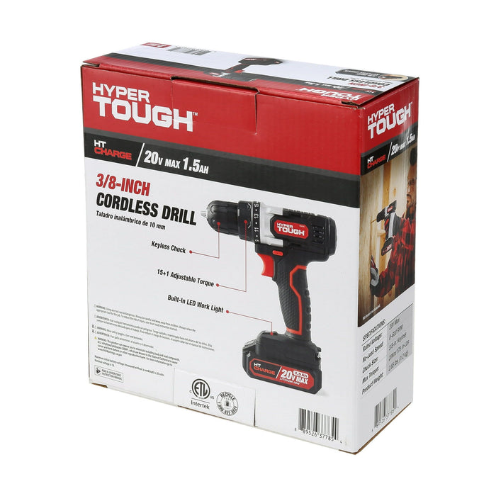 Hyper Tough 20V Max Lithium-Ion Cordless Drill, Variable Speed with 1.5Ah Lithium-Ion Battery & Charger