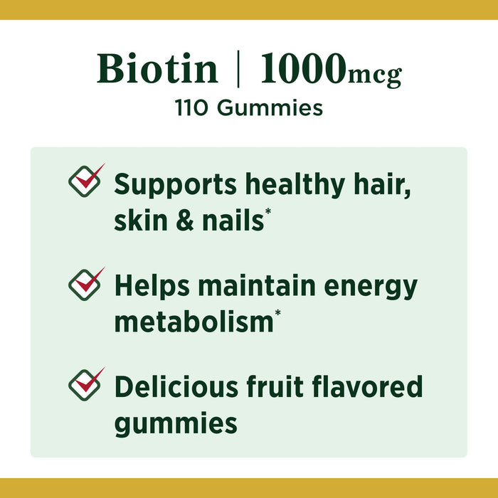 Nature's Bounty Biotin Gummies; Multi-Flavored; 1000 mcg; 110 Count