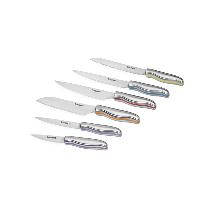 Cuisinart Classic 12-Piece Stainless Steel Color Band Knife Set with Blade Guards, Multicolor