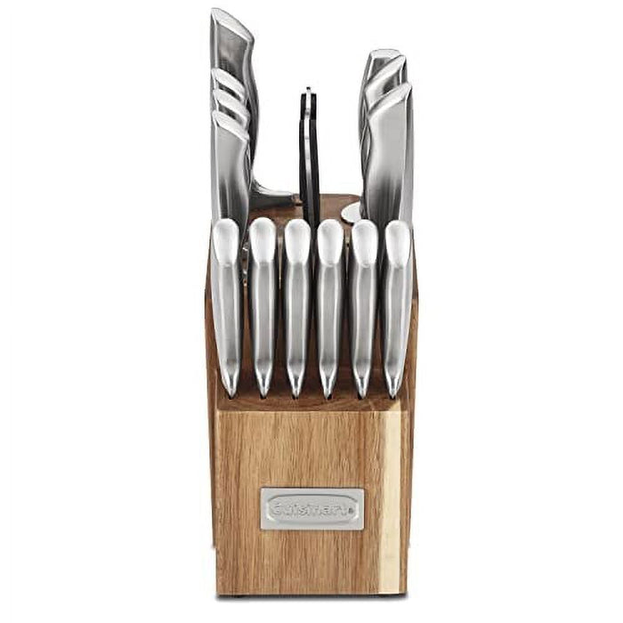 15pc German Stainless Steel Hollow Handle Cutlery Block Set w/Acacia Block