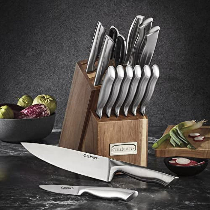 15pc German Stainless Steel Hollow Handle Cutlery Block Set w/Acacia Block