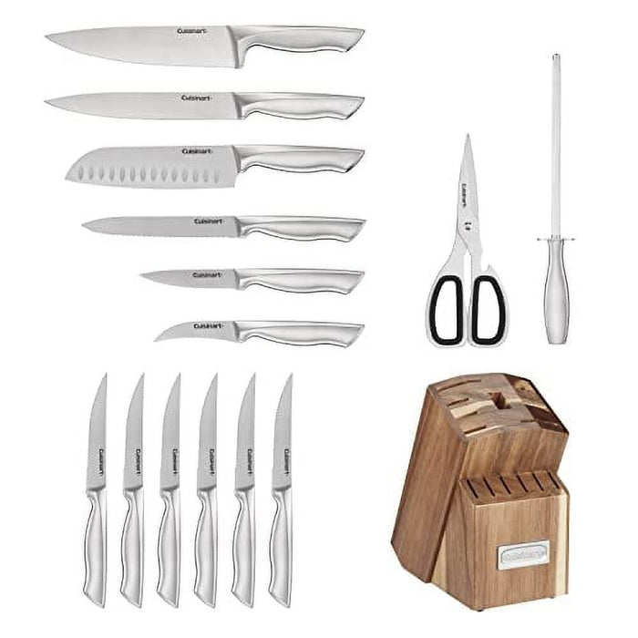 15pc German Stainless Steel Hollow Handle Cutlery Block Set w/Acacia Block