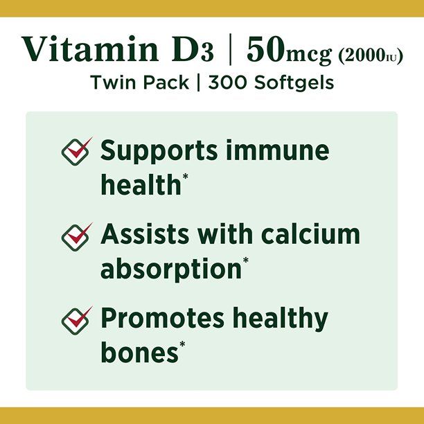 Nature's Bounty 2000 IU Vitamin D3 Softgels; 50 mcg; 150 Count; 2 Pack