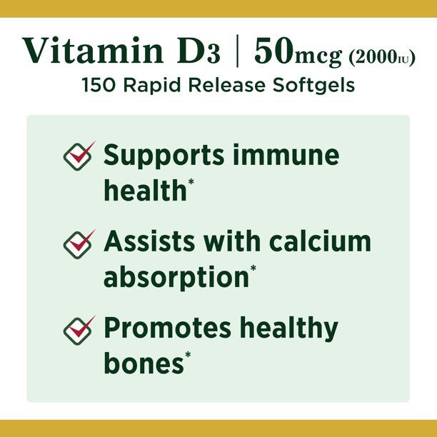 Nature's Bounty 2000 IU Vitamin D3 Softgels; 50 mcg; 150 Count