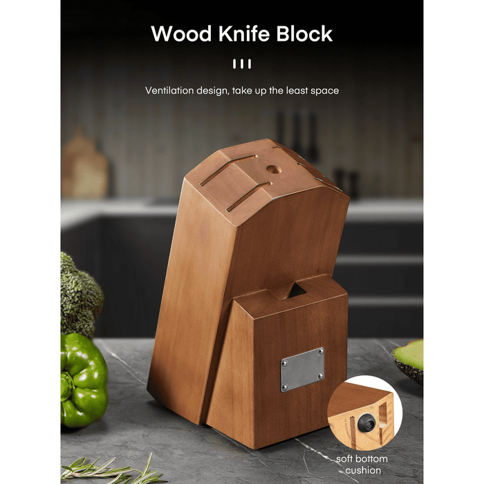 Knife Set, 8-Piece Premium Knife Block Set with High Carbon German Steel, 5 Knives, Sharpening Steel, Multi-Purpose Scissors, Block of Wood, Ergonomic ABS Handle