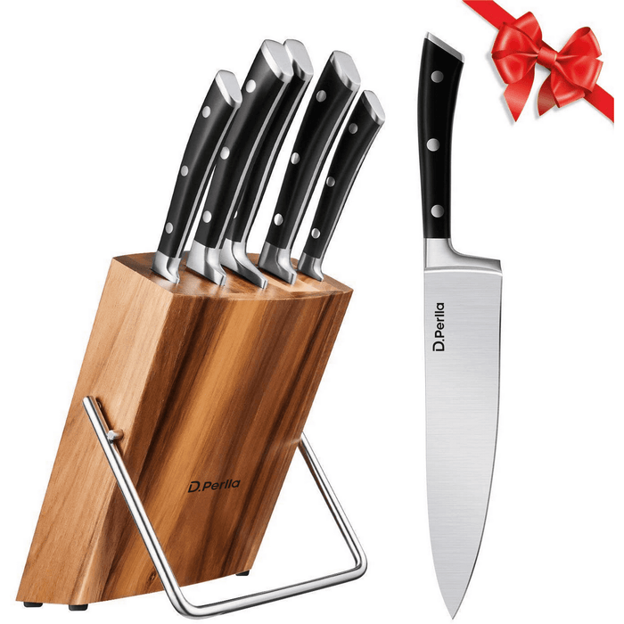 Kitchen Knife Set, 6 Pieces German Stainless Steel Small Kitchen Knives Set with Wooden Block, Cutlery Block Set