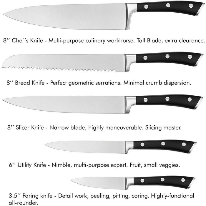 D.Perlla Knife Set, 6 Piece German Stainless Steel Kitchen Knife Block Set, Cutlery Set with Wooden Block