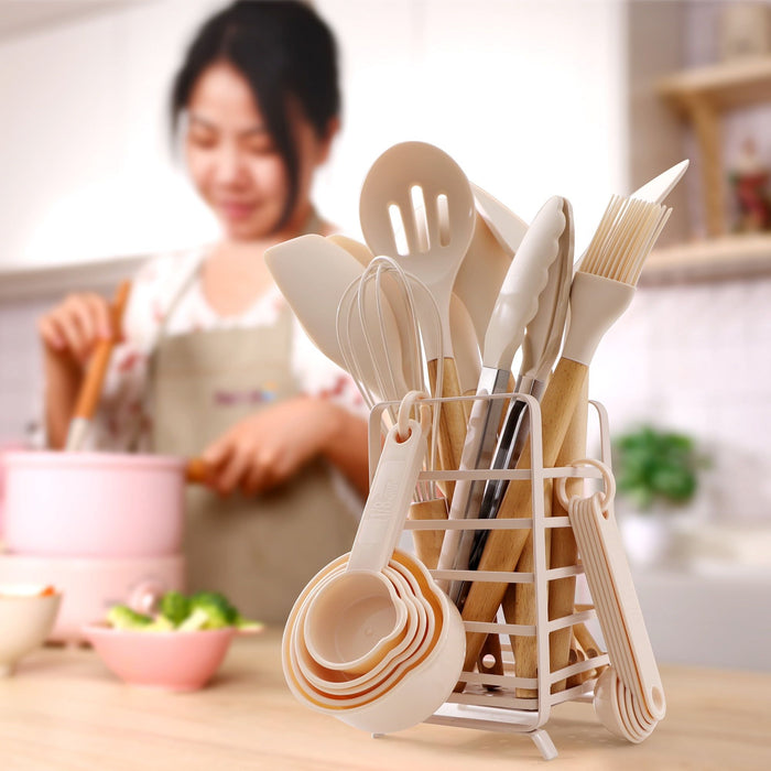 Hecef 32 Piece Kitchen Utensils Set, Food Grade Silicone Cooking Gadgets Tools with Holder