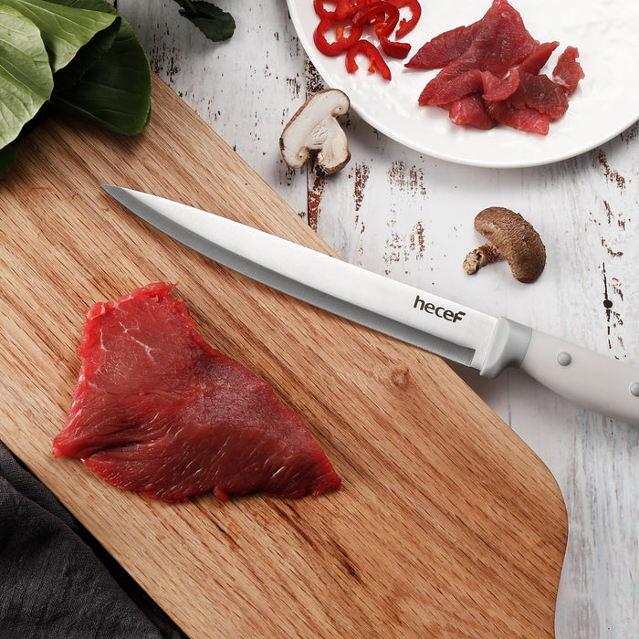 Hecef Kitchen Knife Set of 14 Premium Stainless Steel with Wooden Block, Comfort Grip