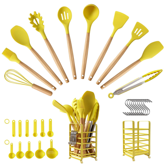 Hecef 32 PCS Silicone Cooking Utensils Set, 446¡ãF Heat Resistant BPA Free Turner Tongs,Spatula,Spoon,Brush,Whisk