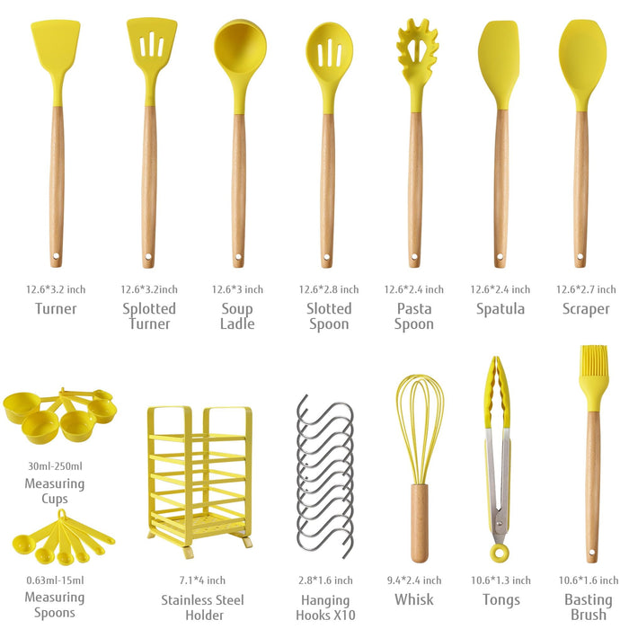 Hecef 32 PCS Silicone Cooking Utensils Set, 446¡ãF Heat Resistant BPA Free Turner Tongs,Spatula,Spoon,Brush,Whisk
