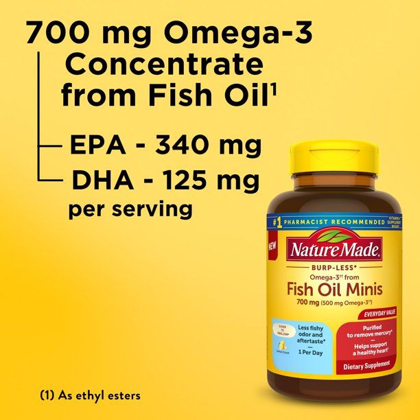 Nature Made Burp Less Omega 3 Fish Oil Supplements; 700 mg Softgels; 120 Count