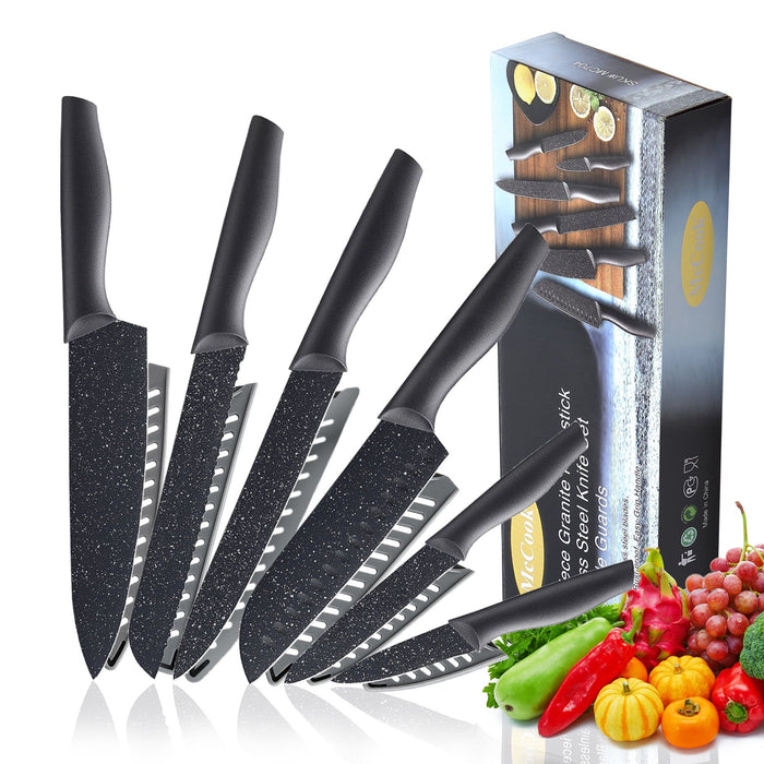 Knife Set, McCook 12-Piece Granite Kitchen Knife Set, High Carbon German Stainless Steel Knives Set with Blade Guards, Non-stick Coating, Ultra Sharp, Dishwasher Safe