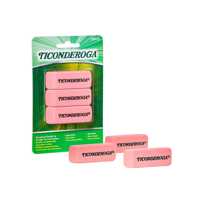 Ticonderoga Wedge Erasers, Pink, 3 Count