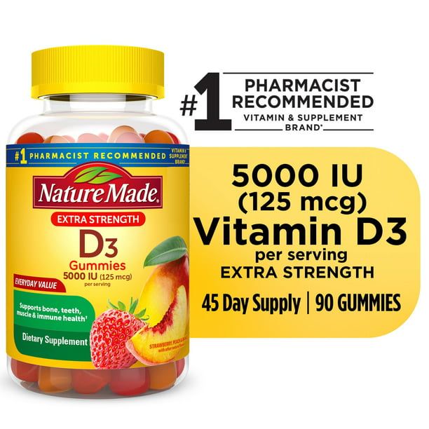 Nature Made Extra Strength Vitamin D3 5000 IU (125 mcg) Gummies; 90 Count