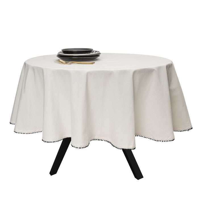 Thyme & Table 70" Tablecloth, Ivory Pom