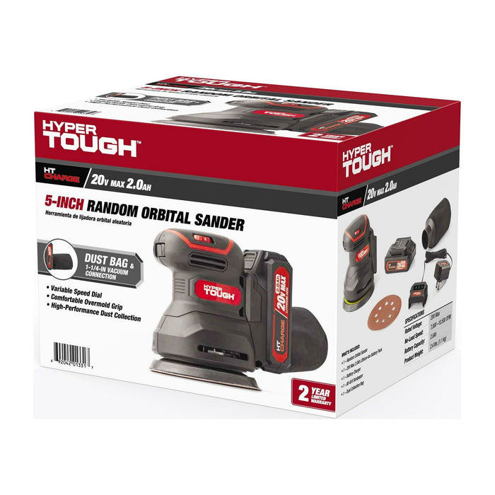 Hyper Tough 20V 2.0Ah Battery Powered 5-inch Cordless Random Orbital Sander, 6604.3