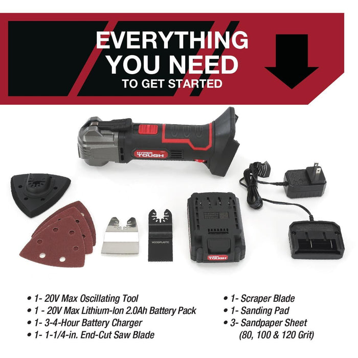 Hyper Tough 20V Max Lithium-Ion Oscillating Power Tool with 2.0 Amp Hour Battery & Charger, New Condition