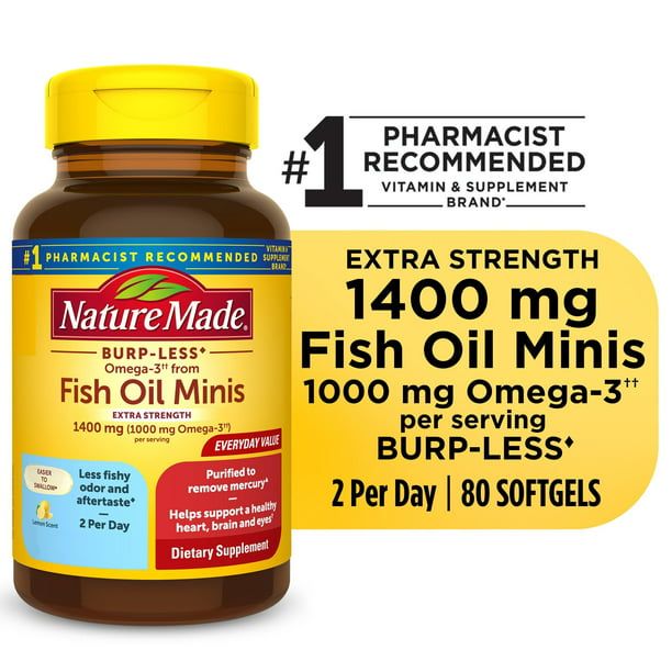 Nature Made Burp Less Omega 3 Fish Oil Supplements; 1400 mg Softgels; 80 Count