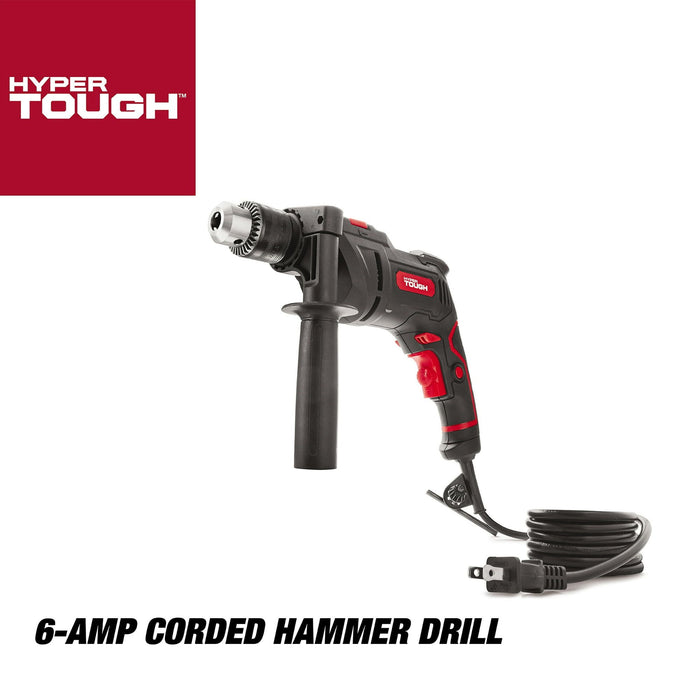 Hyper Tough 6-Amp 1/2-inch Corded Hammer Drill, Keyed Chuck, 120 Volt,TD6HD