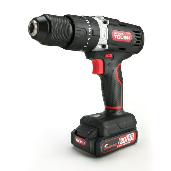 Hyper Tough 20V Max Lithium-Ion Cordless Hammer Drill, 1/2 inch Chuck, 2 Speeds with 1.5Ah Lithium-ion Battery & Charger, Bit Holder & LED Light, New Condition