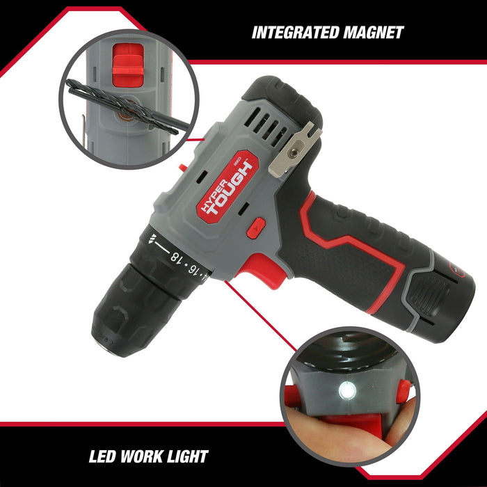 Hyper Tough 12V Max Lithium-Ion Cordless 2-Speed Drill Driver with 1.5Ah Battery and Charger, Model 98823