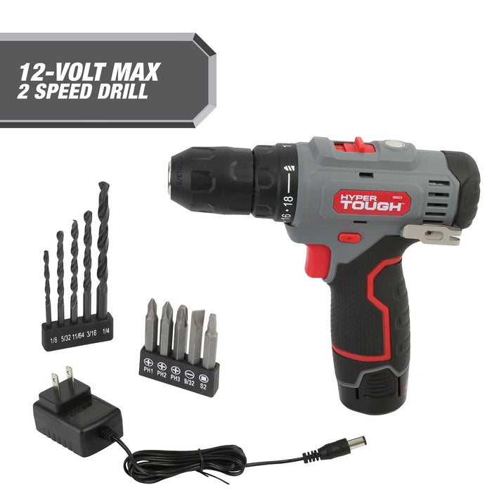 Hyper Tough 12V Max Lithium-Ion Cordless 2-Speed Drill Driver with 1.5Ah Battery and Charger, Model 98823