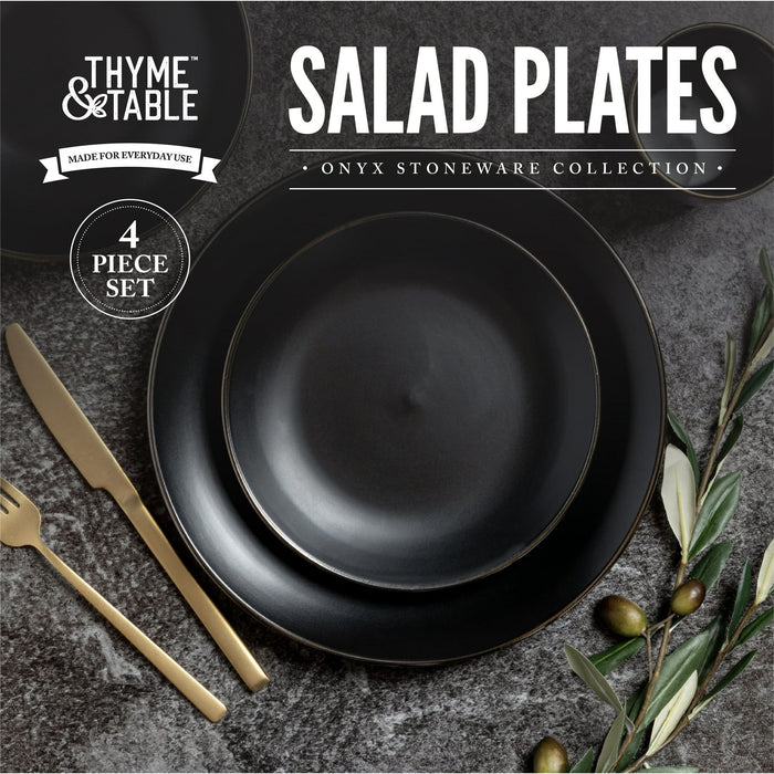 Thyme & Table Dinnerware Black Onyx Stoneware Salad Round Plates, 4 Pack