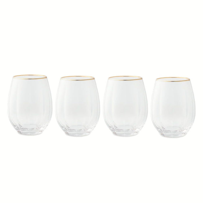 Thyme & Table 4-Piece Scalloped Stemless Wine Glass Set with Gold Trim