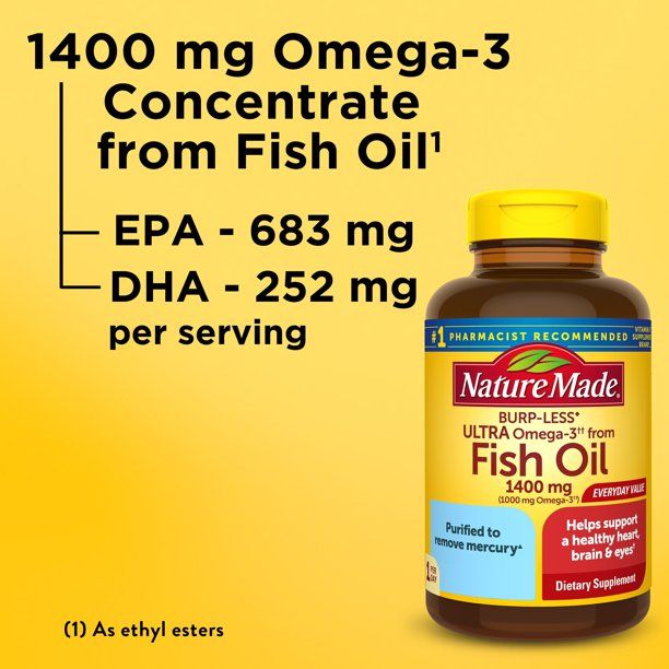 Nature Made Burp Less Ultra Omega 3 Fish Oil; 1400 mg Softgels; 100 Count