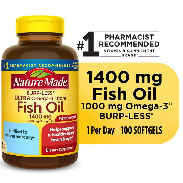 Nature Made Burp Less Ultra Omega 3 Fish Oil; 1400 mg Softgels; 100 Count