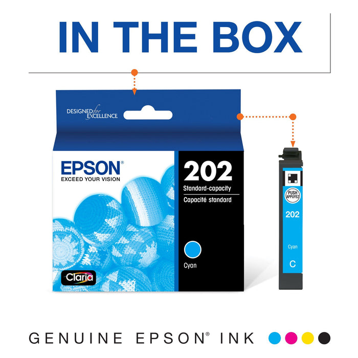 EPSON 202 Claria Ink Standard Capacity Cyan Cartridge (T202220-S) Works with WorkForce WF-2860, Expression XP-5100