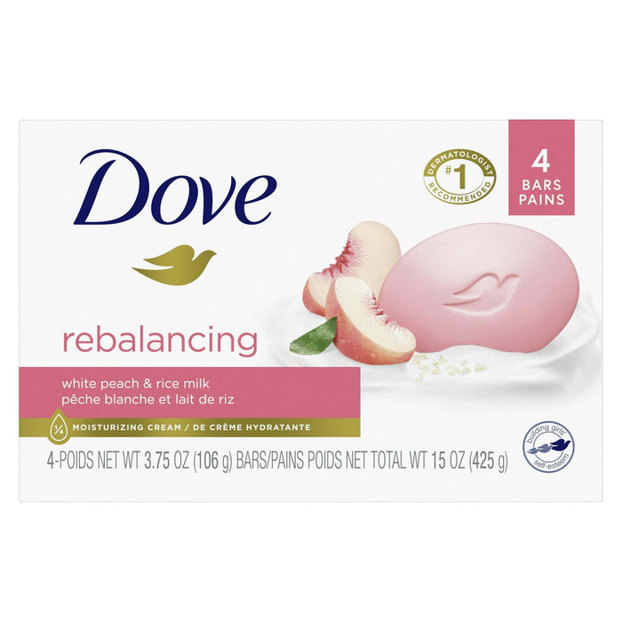 D ove Rebalancing Beauty Bar Soap White Peach & Rice Milk, 3.75 oz 4 Bars