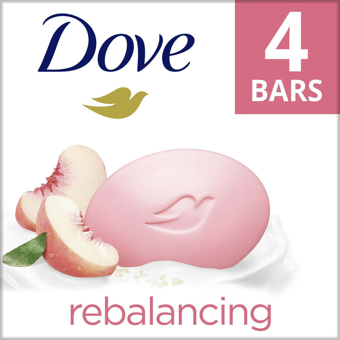 D ove Rebalancing Beauty Bar Soap White Peach & Rice Milk, 3.75 oz 4 Bars