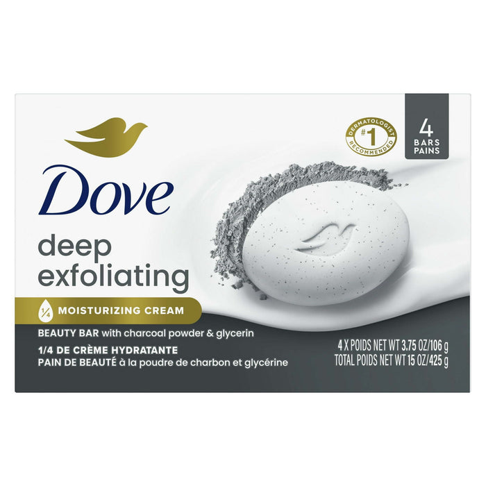 D ove Deep Exfoliating Women's Beauty Bar Soap Charcoal & Glycerin All Skin, 3.75 oz 4 Bars