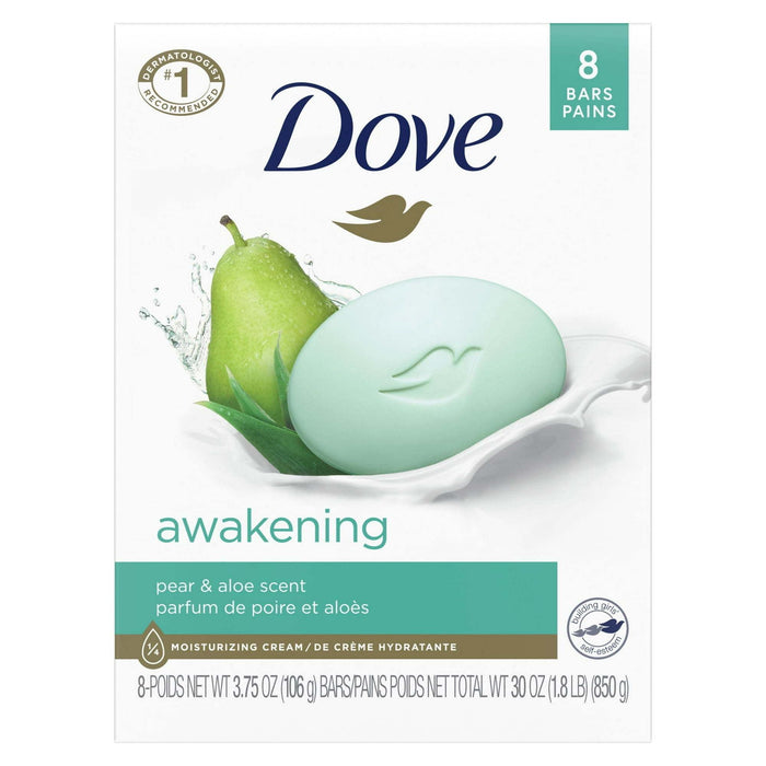 D ove Awakening Gentle Beauty Bar Soap All Skin Type, Pear and Aloe, 3.75 oz (8 Bars)