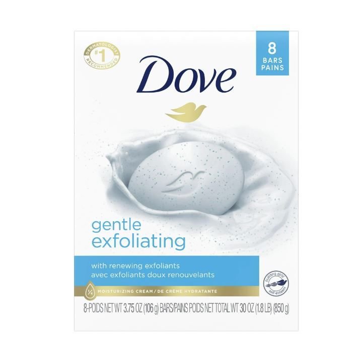 D ove Gentle Exfoliating Women's Beauty Bar Soap All Skin Type, 3.75 oz (8 Bars)