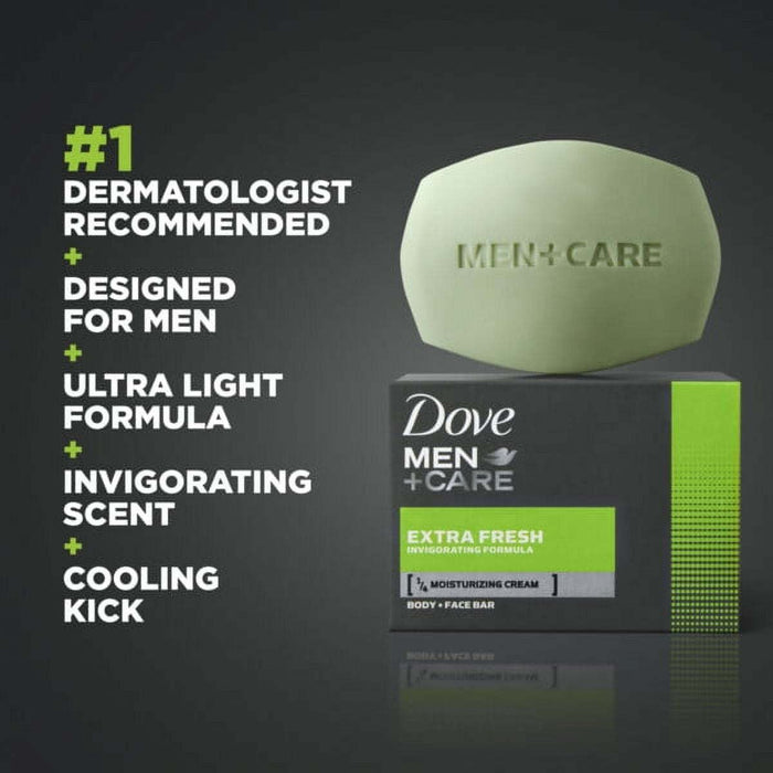 Dove Men+Care Body + Face Bar Invigorating Formula, Extra Fresh, 3.75 oz (4 Bars)