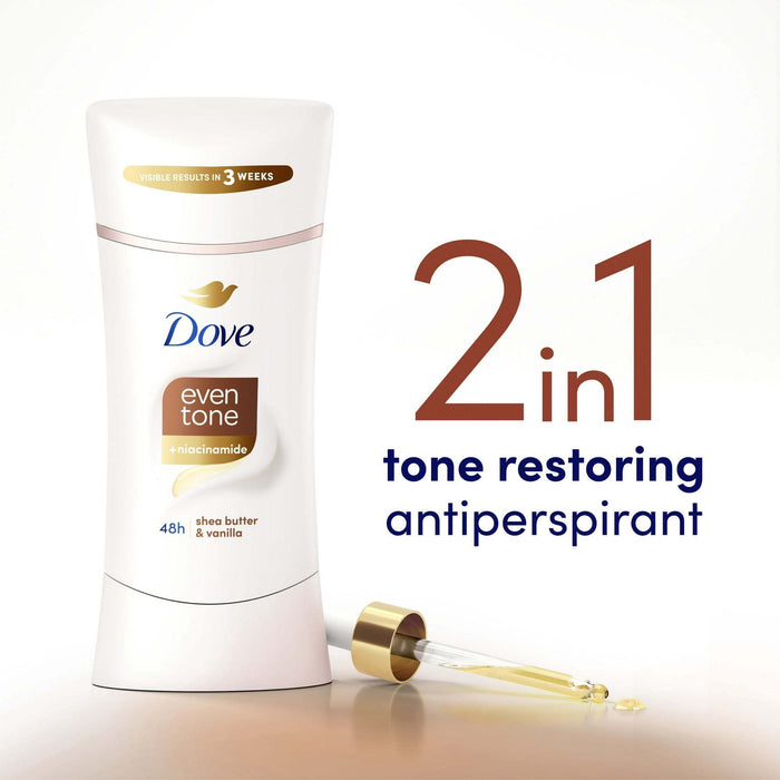 Dove Even Tone Women's Antiperspirant Deodorant Stick Shea Butter & Vanilla, 2.6 oz