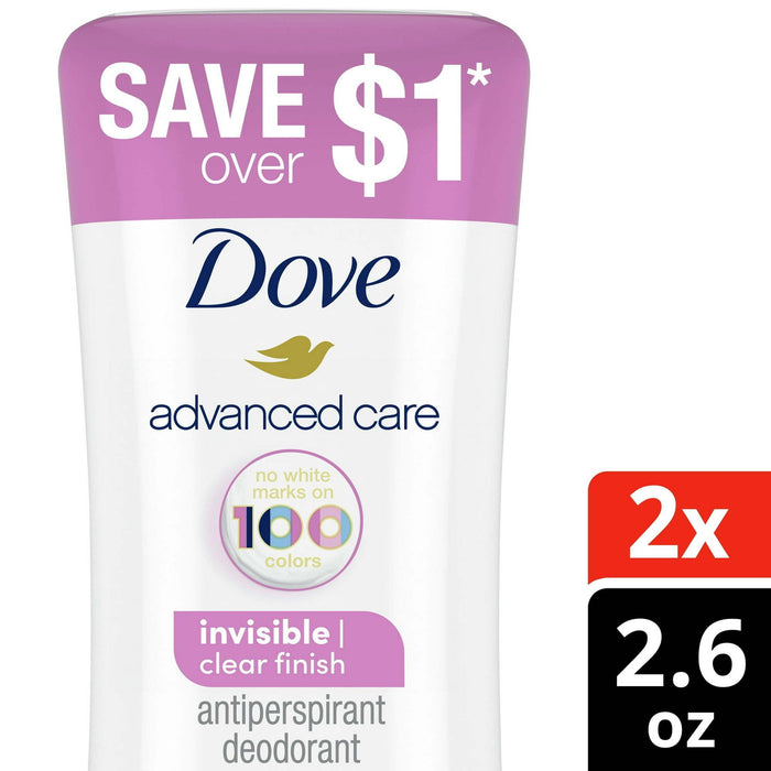 Dove Advanced Care Long Lasting Women's Antiperspirant Deodorant Stick Invisible, 2.6 oz Twin Pack