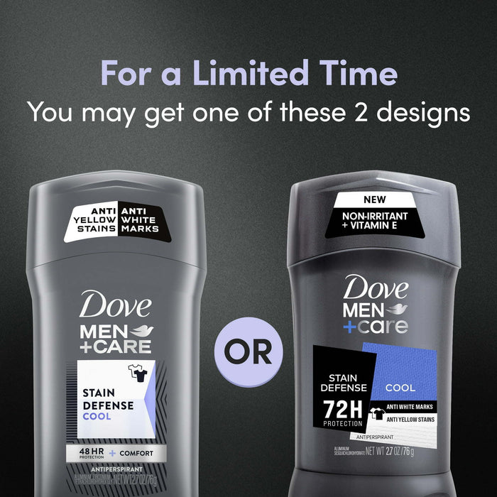 Dove Men+Care Stain Defense Long Lasting Men's Antiperspirant Deodorant Stick Cool, 2.7 oz Twin Pack