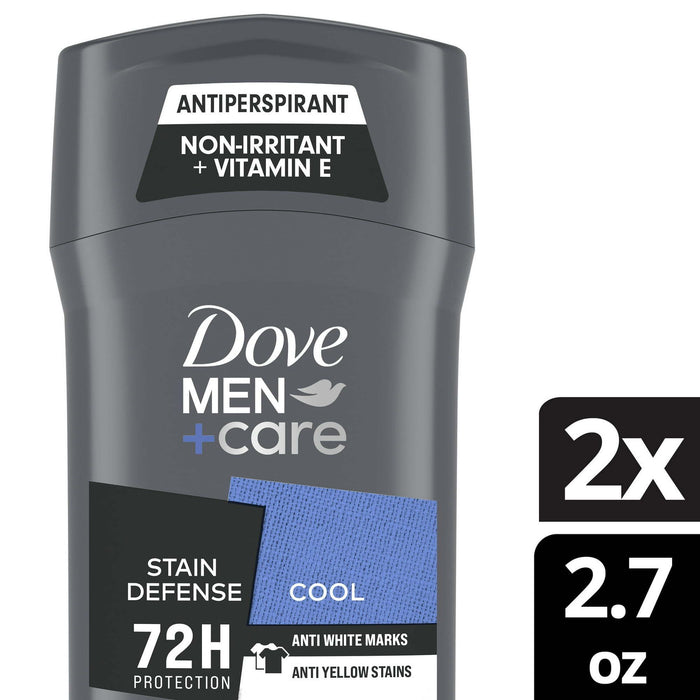 Dove Men+Care Stain Defense Long Lasting Men's Antiperspirant Deodorant Stick Cool, 2.7 oz Twin Pack