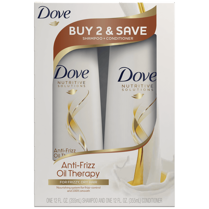 Dove Nutritive Solutions Shampoo and Conditioner Anti-Frizz Oil Therapy 12 oz, 2 count