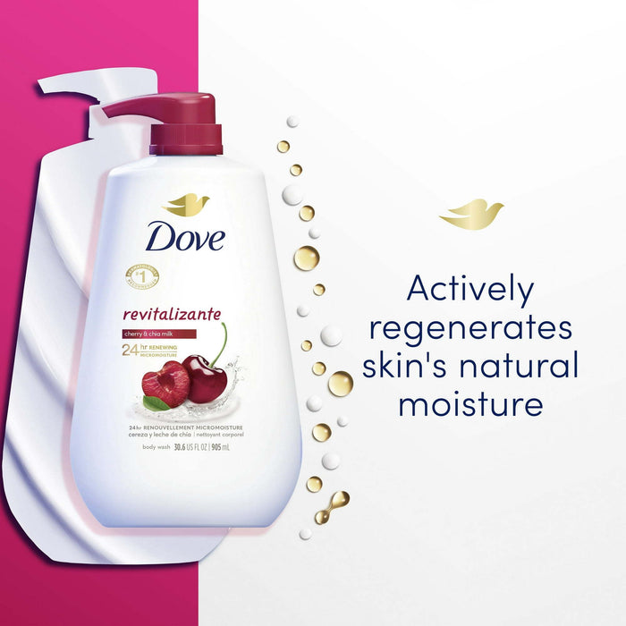 Dove Moisturizing Gentle Women's Body Wash with Pump All Skin Type, Revitalizante Cherry & Chia Milk, 30.6 oz