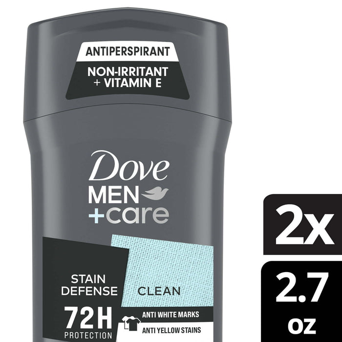 Dove Men+Care Stain Defense Men's Antiperspirant Deodorant Stick Clean, 2.7 oz Twin Pack